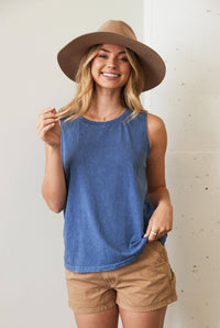 Oaklee Mineral Wash Cotton Tank Top – Casual Basic Sleeveless Tee