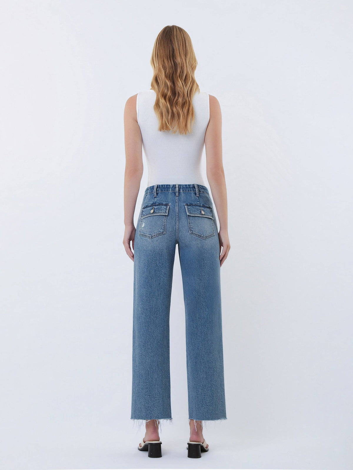 Pocket Change Crop High Rise Slim Wide Leg Jeans
