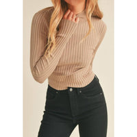 Lenni Slim Fit Ribbed Mock Neck Long Sleeve Top