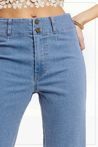 Olive High Rise Wide Leg Flare Pants – Soft Washed Stretch Denim