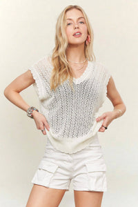 The Coastal Breeze Crochet Sweater Vest: White