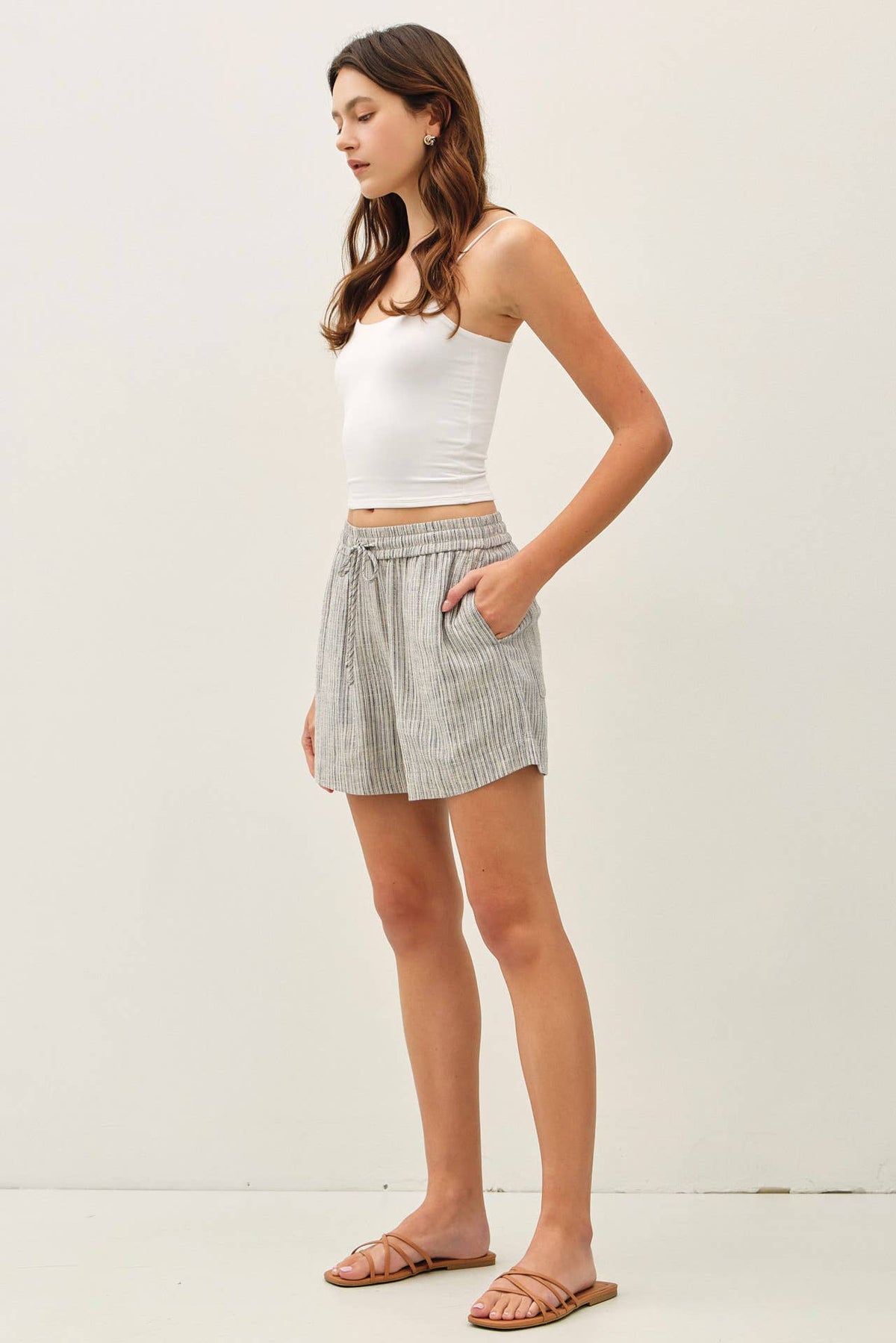The Maris Striped Linen Blend Shorts – Drawstring Elastic Waist Lightweight Shorts