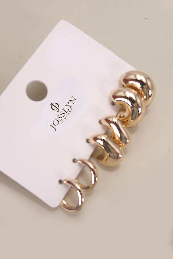 Gold Bubble Huggie Hoop Earring Trio – Hypoallergenic Lightweight Puffy Hoops