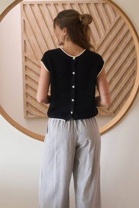 The Marlowe Contrast Trim Sweater Top – Camel Knit Short Sleeve Pullover