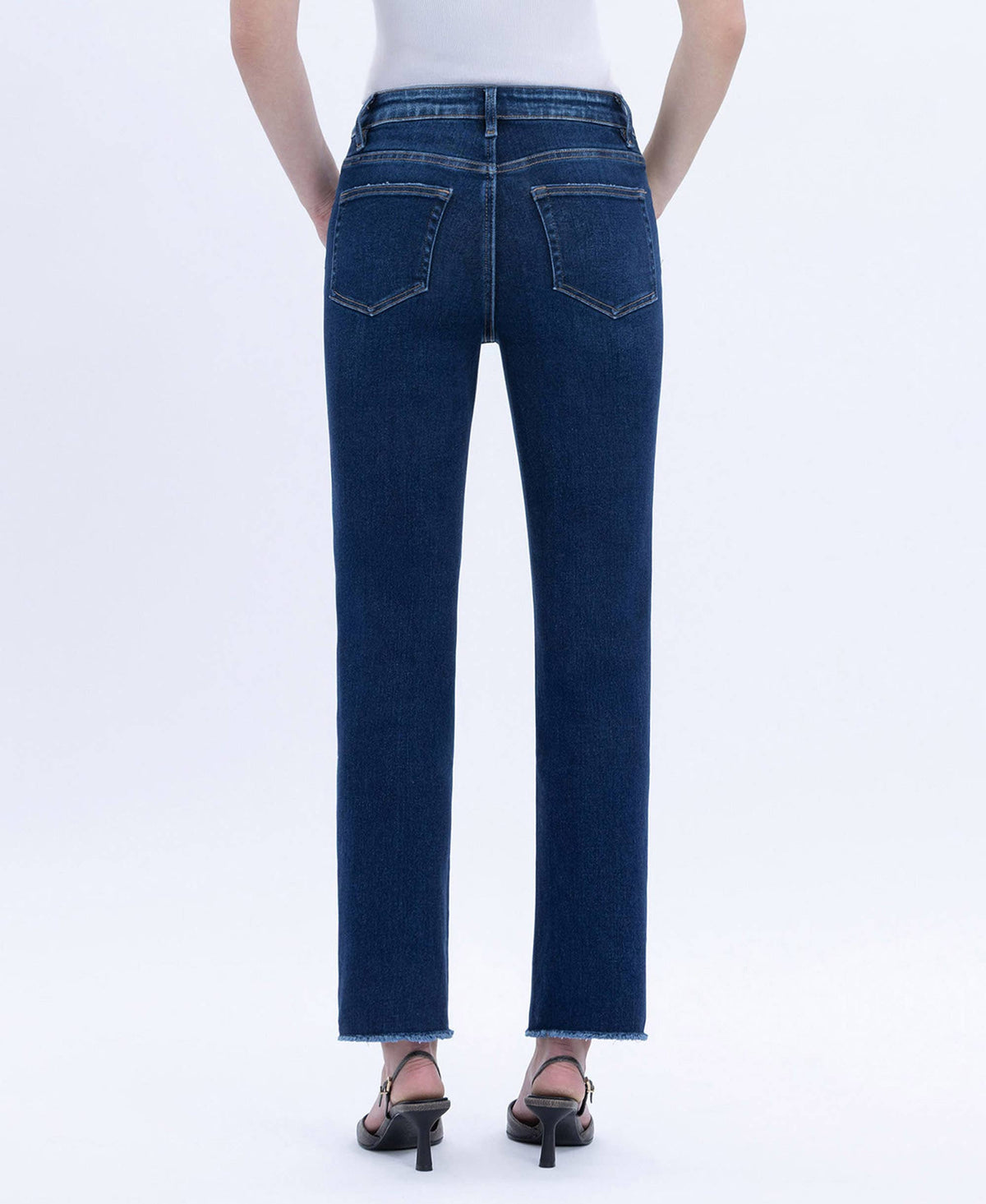 Vervet by Flying Monkey "Elara" Super High Rise Slim Straight Jeans – Raw Hem Cropped Denim