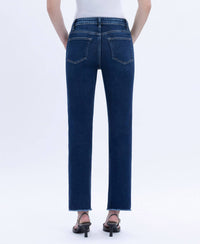 Vervet by Flying Monkey "Elara" Super High Rise Slim Straight Jeans – Raw Hem Cropped Denim