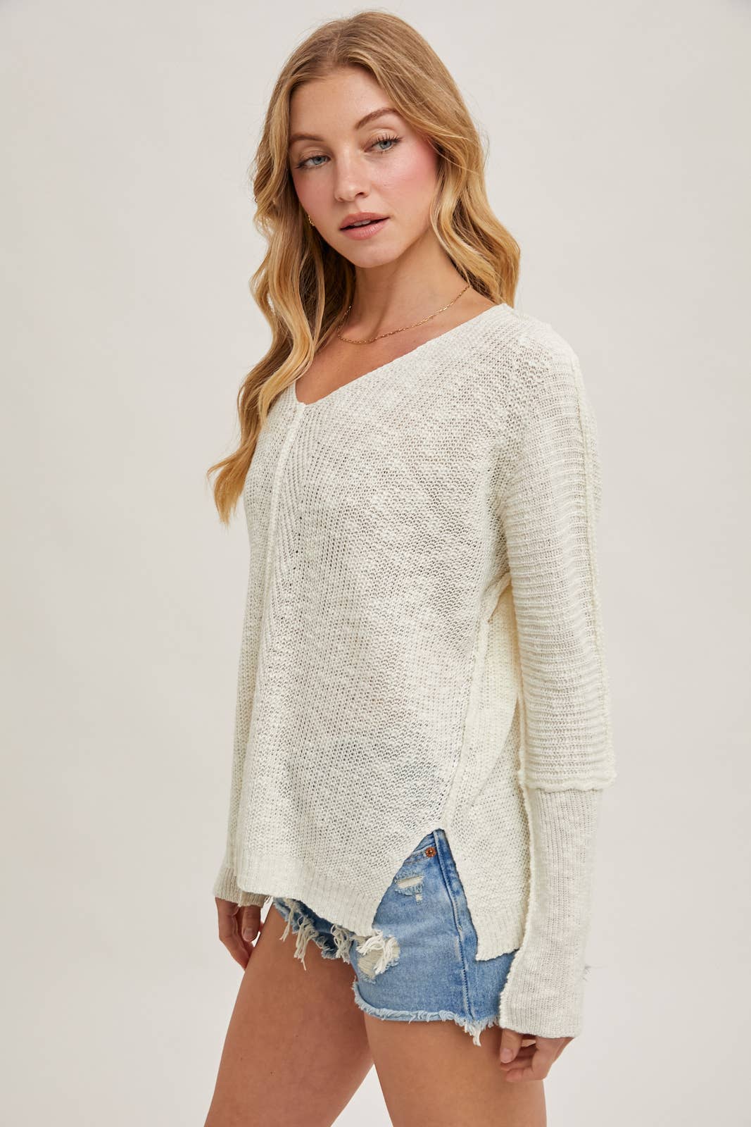The Laramie Sheer V-Neck Knit Sweater – Lightweight Layering Pullover, Loose Fit Women’s Knitwear