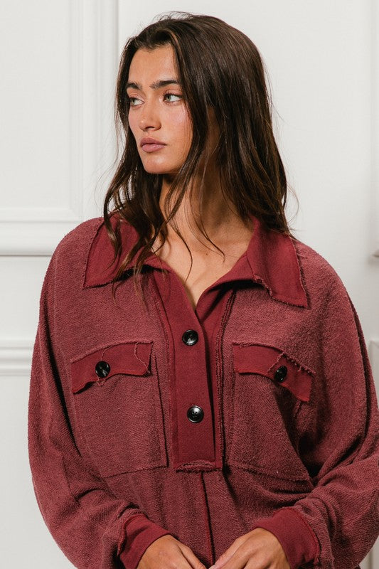 Lottie Button Detail Pullover: Marsala