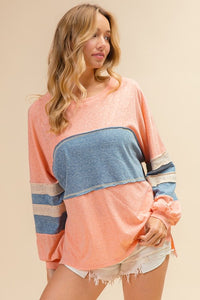 Andie Tri Blend Comfy Casual Top: Peachy/Blue