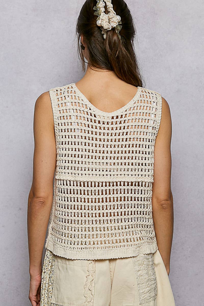 Heirloom Lace Crochet Vest: Natural