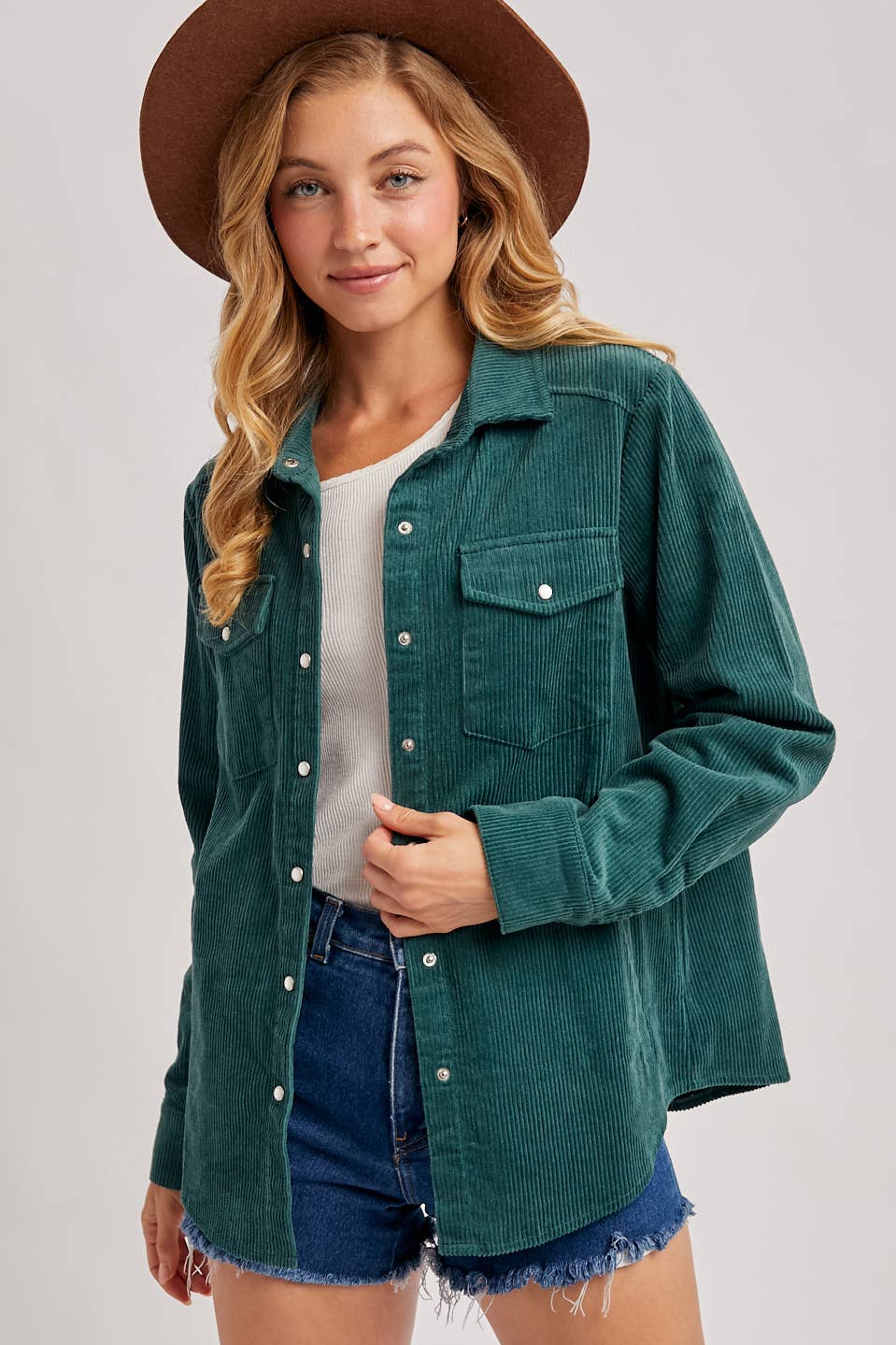 Everly Pines Corduroy Button-Down Shacket –Peacock