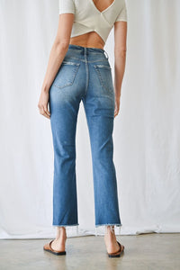 Mica Denim High Rise Straight Leg Jeans: Bleue