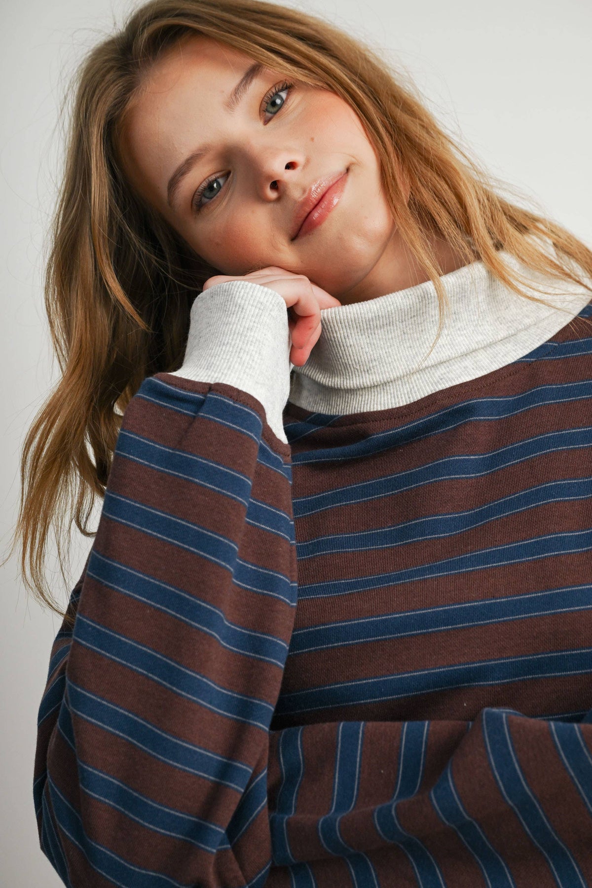 Sunday Slowdown Striped Sweatshirt: Navy/ Brown