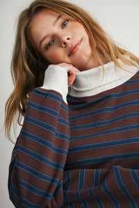 Sunday Slowdown Striped Sweatshirt: Navy/ Brown
