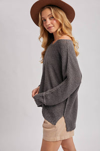 Charcoal Textured Relaxed Knit Sweater