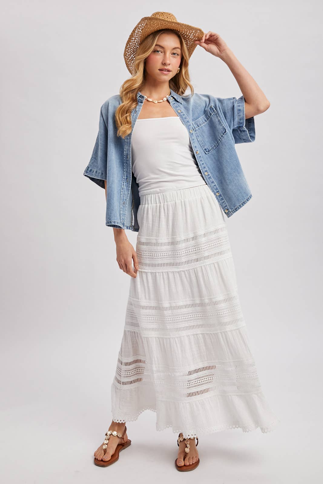 Della Denim Short Sleeve Boxy Top: Light Wash