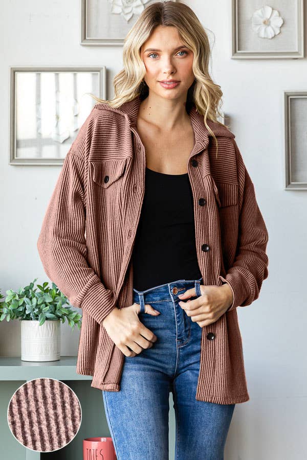 Tara Soft and Cozy Brushed Ribbed Shacket