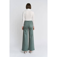Mica Denim Remi High Rise Wide Leg Jeans – Sage Green Vintage Wash Stretch Denim