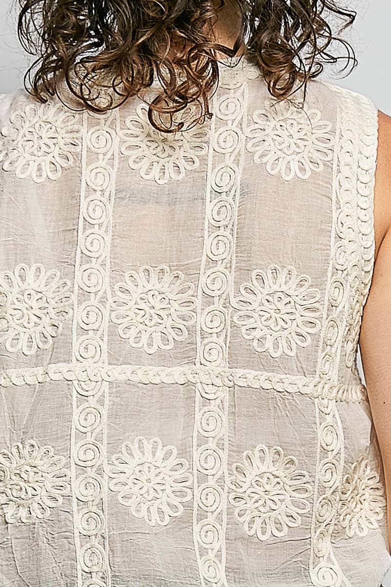 The Rowan Crochet Vest Top – V Neck Button Front Sleeveless Knit Layering Vest