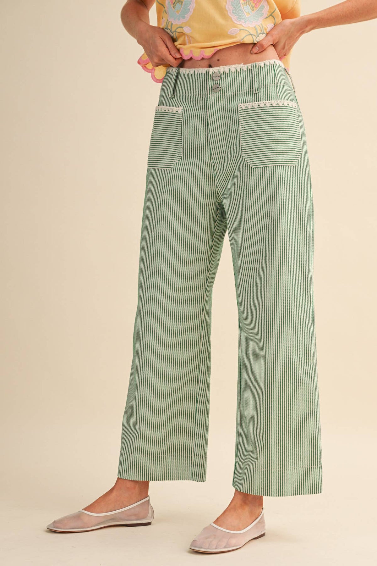 Savannah Stripe Wide Leg Pants: Green Stripe