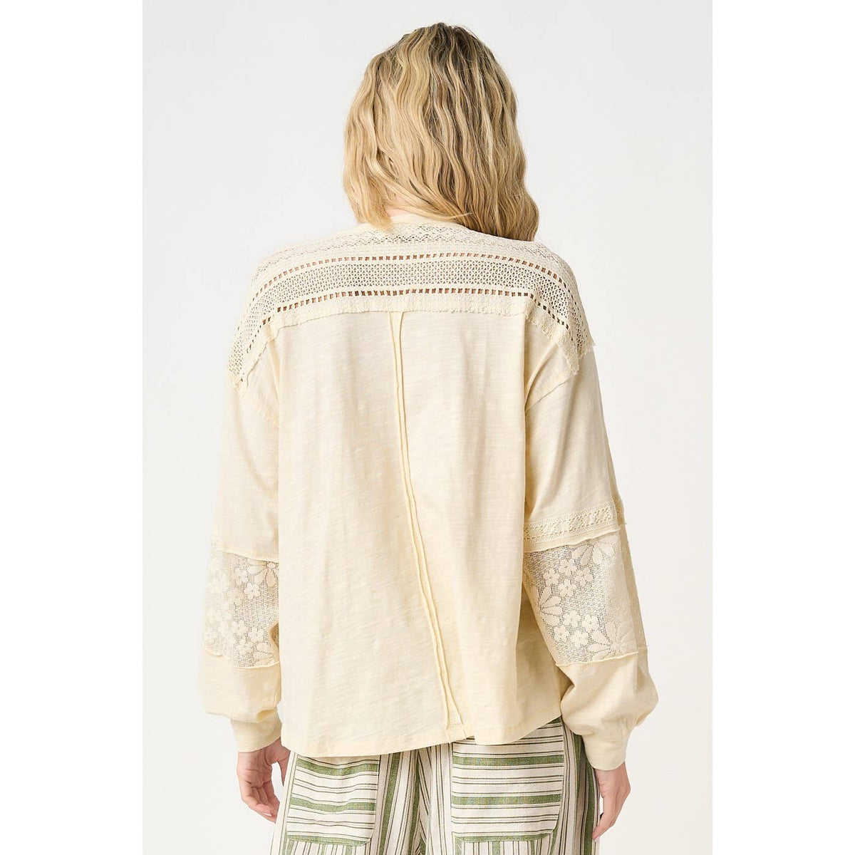 The Willow Lace Mix Top: Natural