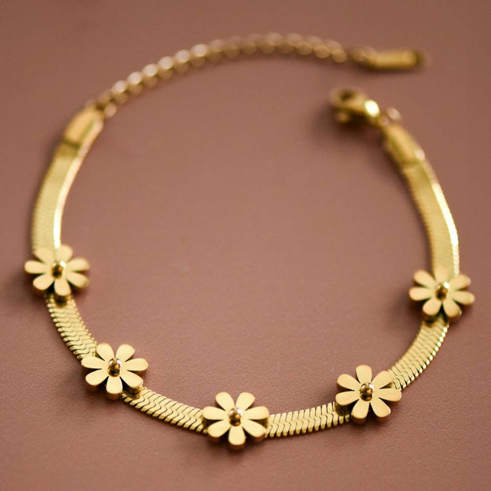 18K Gold Plated Waterproof Stainless Steel Daisy Chain Bracelet