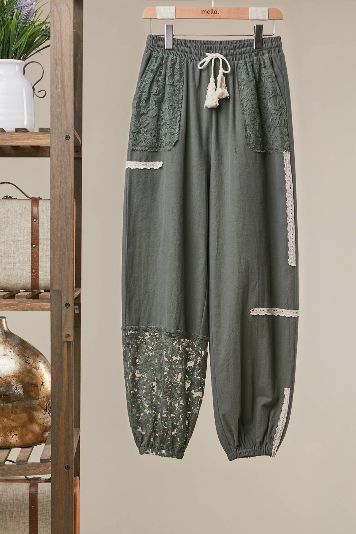 The Olive Grove Lace Jogger Pants: Olive