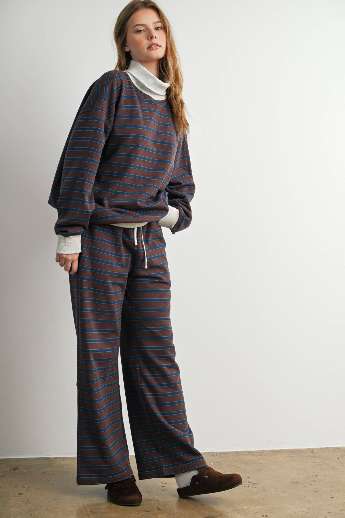 Sunday Slowdown Striped Sweatshirt: Navy/ Brown