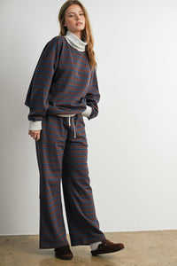 Sunday Slowdown Striped Sweatshirt: Navy/ Brown