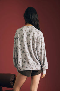 In Full Bloom Floral Knit Top: Light Grey/ Multi