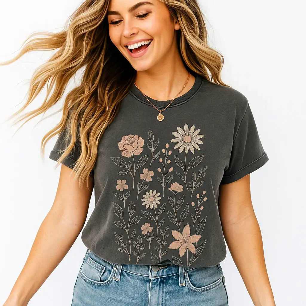 The Everly Floral Graphic Tee: Charcoal