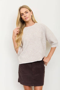The Marlow Heathered Wool Blend Short Sleeve Sweater: Natural