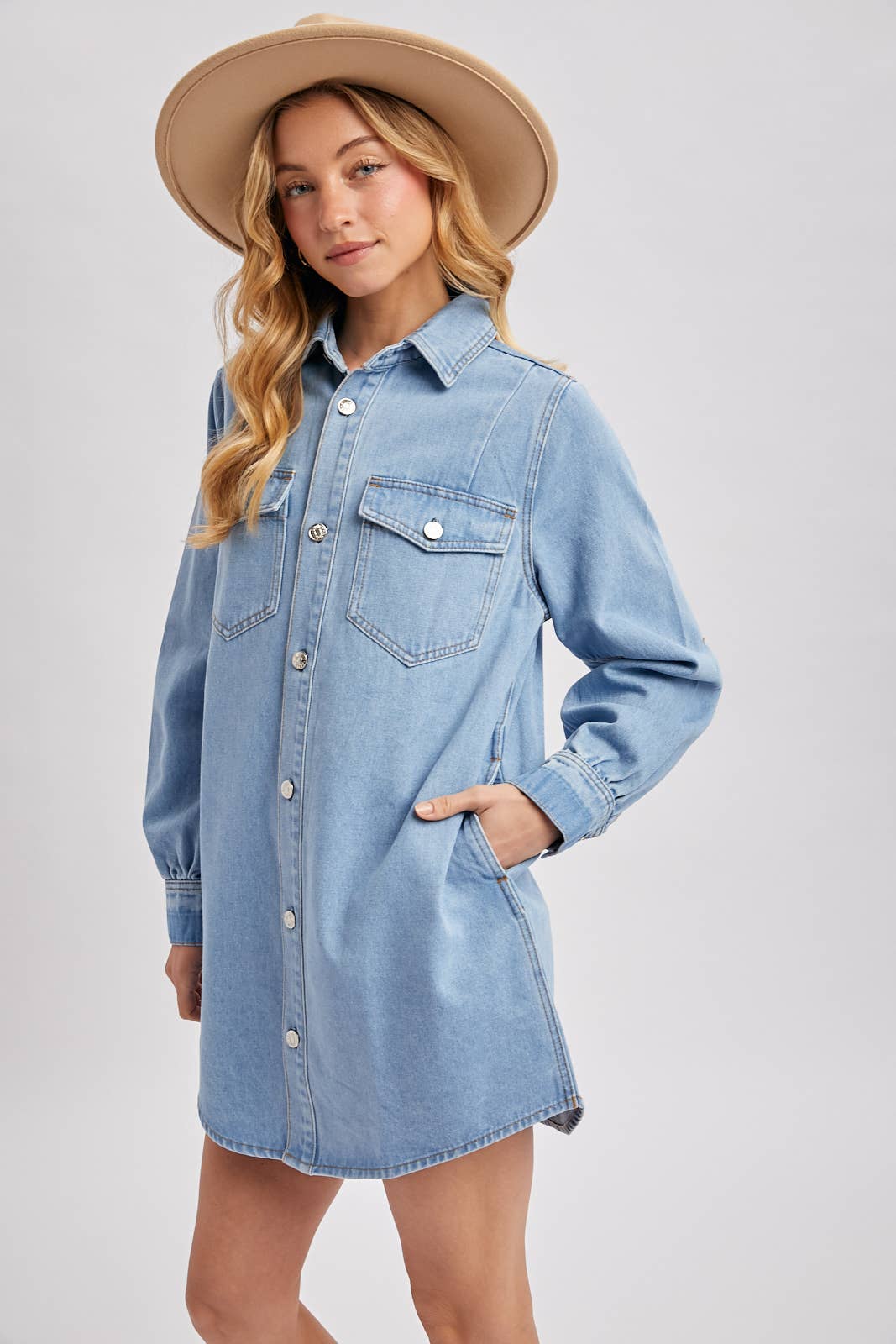 Weekend Wanderer Denim Shirt Dress or Shacked: Lt Wash