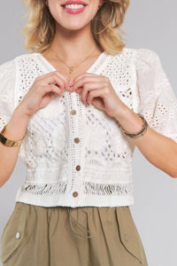 The Savannah Eyelet Lace Crochet Blouse: Ivory