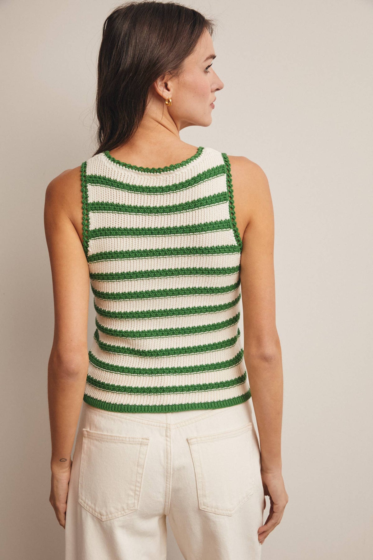 The Poppy Striped Crochet Tank: Green  – Sleeveless Textured Knit Summer Top