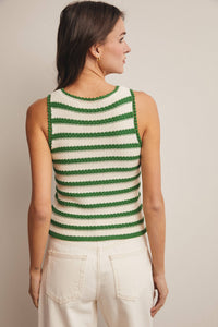 The Poppy Striped Crochet Tank: Green  – Sleeveless Textured Knit Summer Top