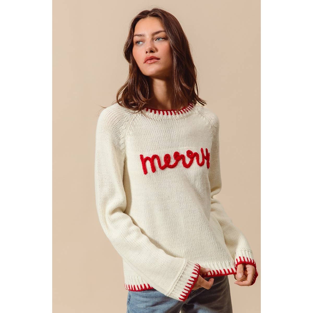 Making Spirits Bright Merry Sweater: Ivory/ Red