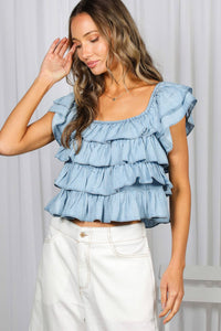 Savannah Chambray Ruffle Top