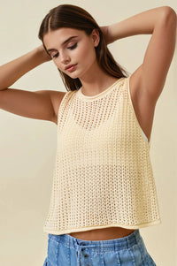 Briella Open Stitch Sweater Tank : Cream – Women’s Lightweight Knit Layering Top