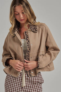 Just a Little Wild Barn Jacket: Taupe/ Leopard
