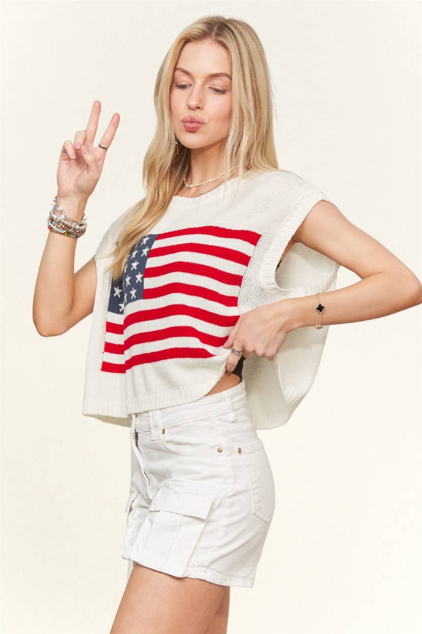The Liberty Knit Sweater Crop Top: White