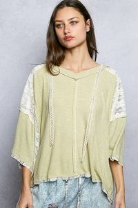 The Hadley Lace Trim Hoodie Top: Pale Sage