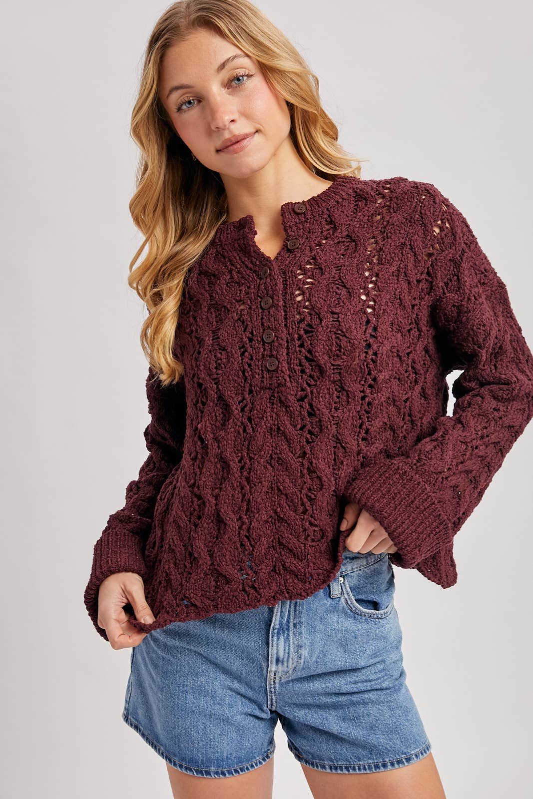 Worth the Wait Henley Sweater: Maroon