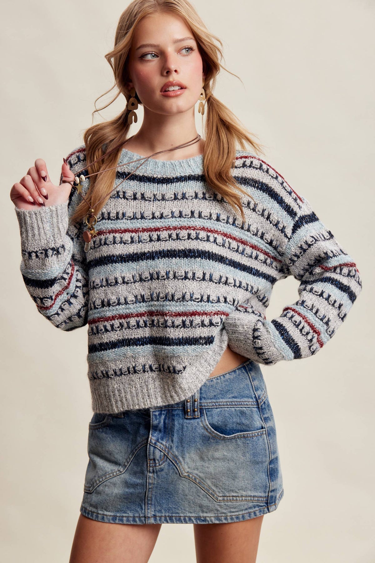 Good Mix Textured Stripe Sweater: Navy