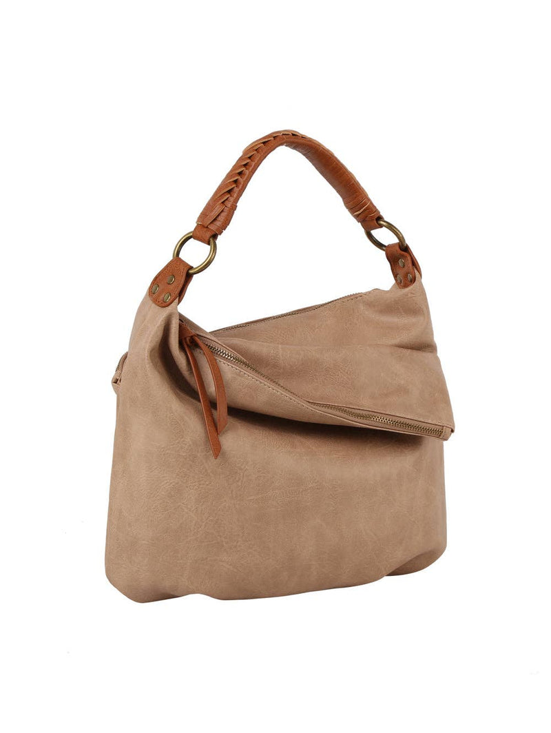 The Arlette Grey Hobo Shoulder Bag: Stone Grey  – Soft Flap Leather Look Purse