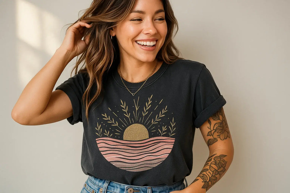 Sunset Wave Graphic Tee : Charcoal