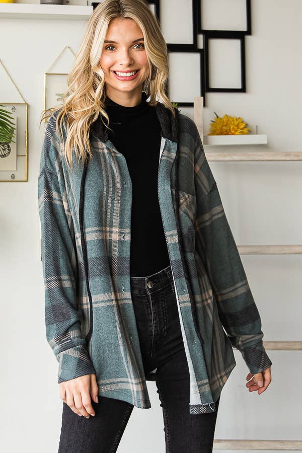 Sutton Plaid Hoodie Shacket – Soft Flannel Button Down with Hood