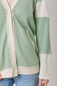 Lennox Color Block Waffle Knit Hoodie Cardigan