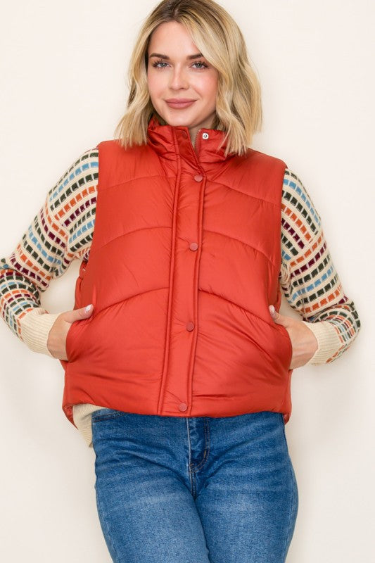 Sadie Quilted Puffer Vest | Women’s Zip-Up Polar Collar Vest with Pockets
