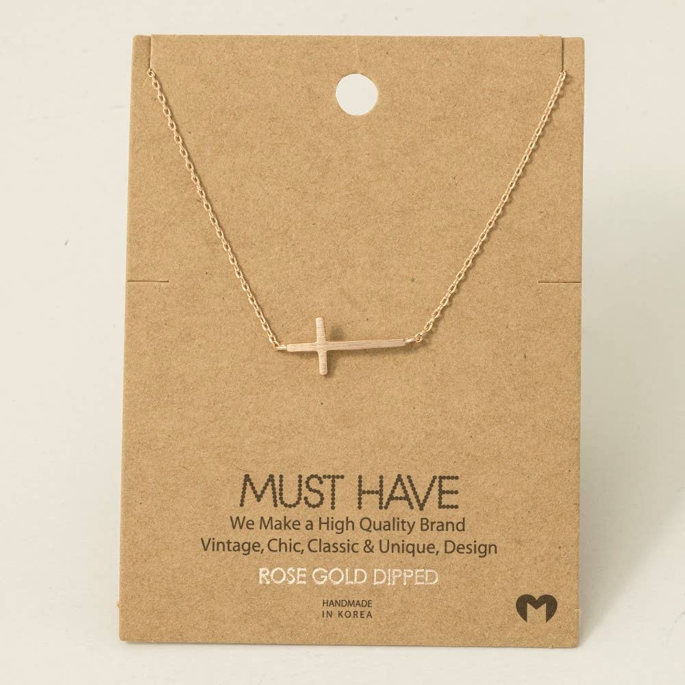 The Haven Sideways Cross Necklace – Gold or Silver 18K Dipped Chain